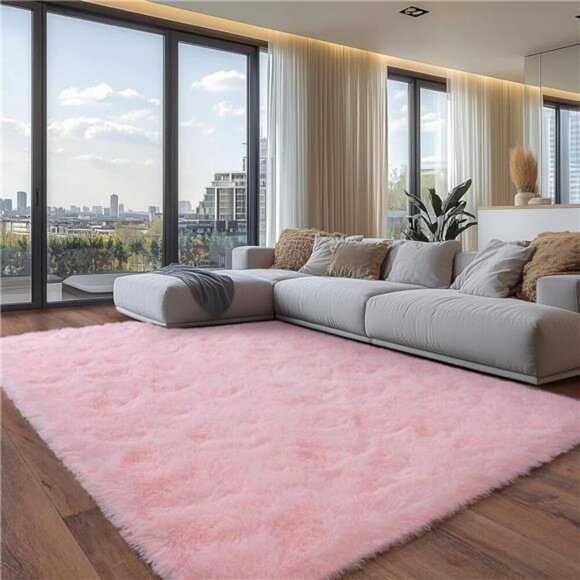 Pink Fluffy Area Rug 5x7 Soft Shaggy Carpet for Living Room Bedroom Kids Room - Picture 4 of 7